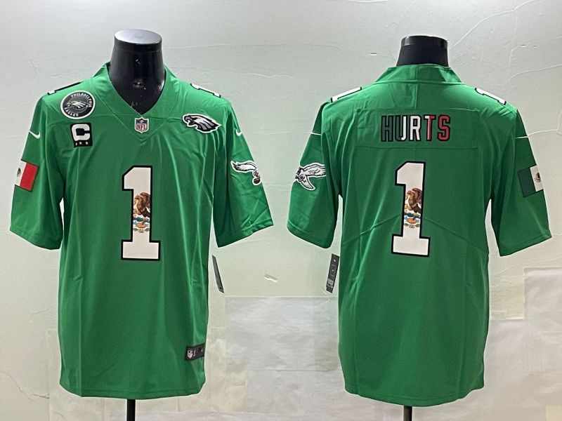 Men Philadelphia Eagles #1 Hurts Green three generations 2025 Nike Vapor Limited NFL Jersey style 25